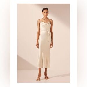 Shona Joy La Lune Bias Cowl Midi Slip Dress Satin Cream Womens 2 Wedding Elegant